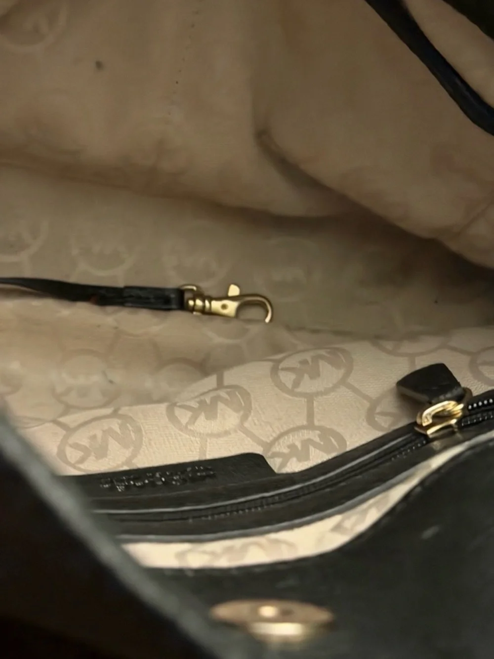 Michael Kors Black Leather Structured Satchel with Gold Hardware